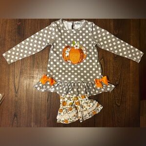 Rare Editions Polka Dot Pumpkin Outfit with Orange Accents